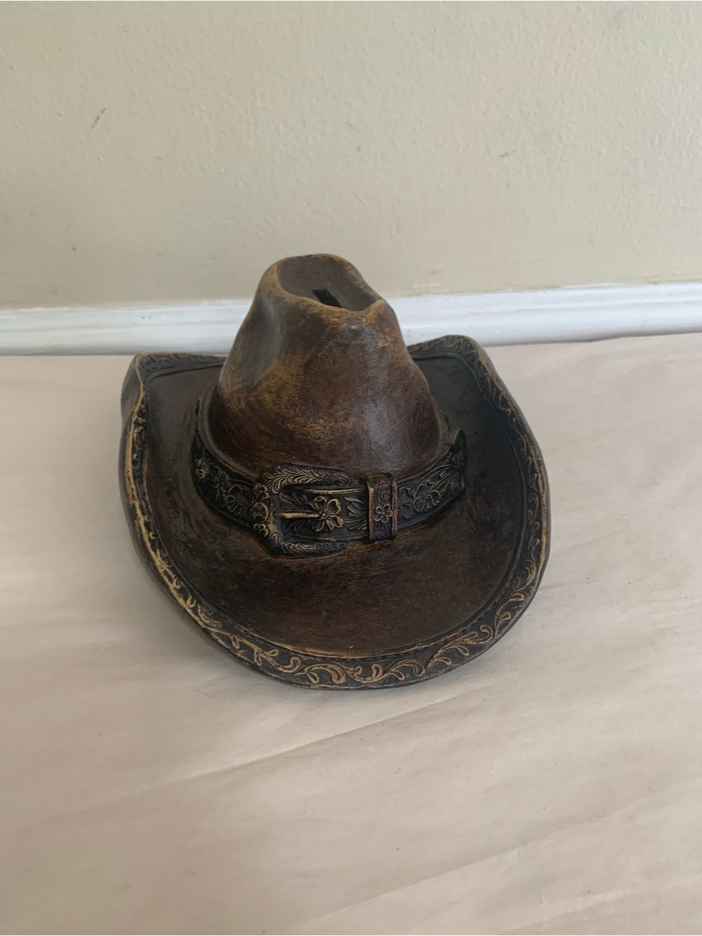 Rustic Cowboy Hat Coin Bank Faux Wood Resin Western Decor Hobby Lobby
